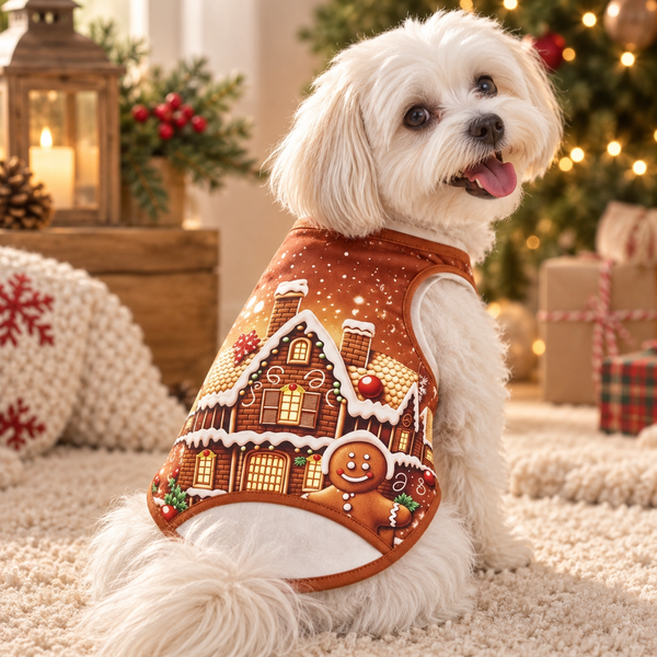 Gingerbread Christmas Dog Vest – Brown