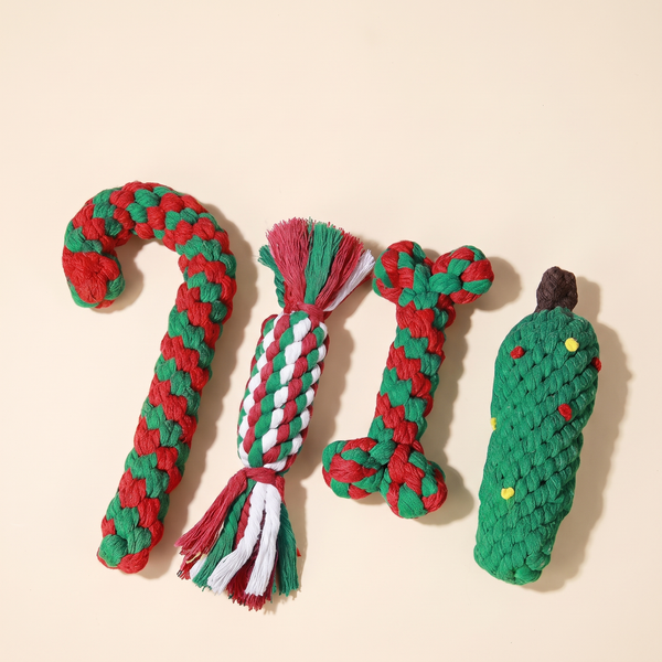 Christmas rope chew toys – tree, bone and candy cane – Pawsome Plushies