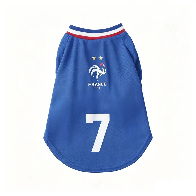 France Soccer Pet Jersey — Breathable Mesh World Cup Fan Shirt for Dogs & Cats