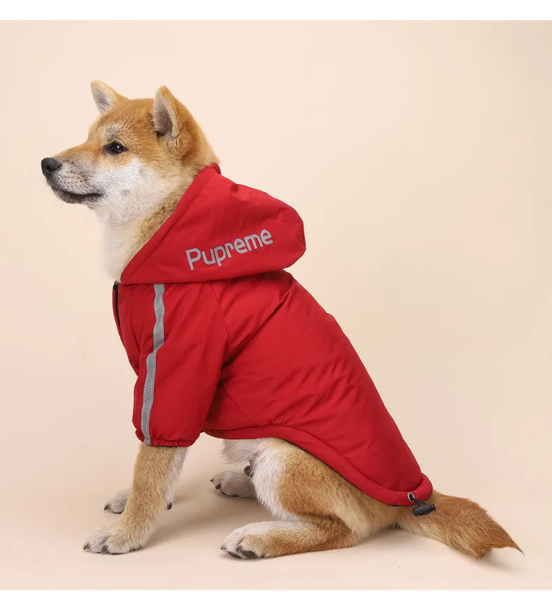 Waterproof Winter Dog Coat — Warm Padded Hoodie with Reflective Trim