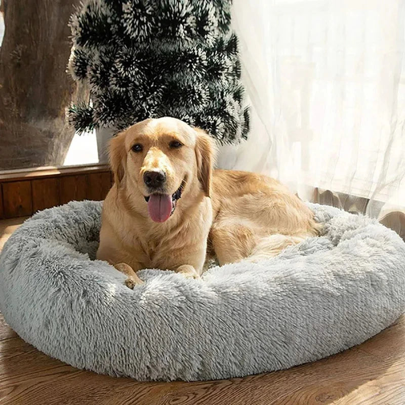 Round Long-Plush Cat Bed – Fluffy Cuddle Basket for Cats & Small Dogs