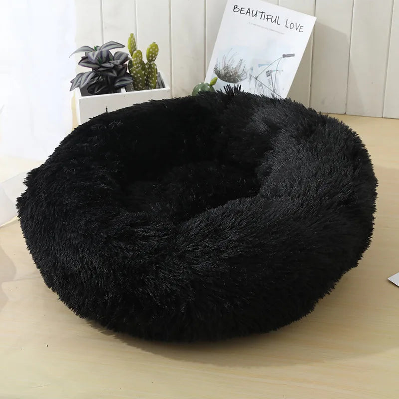 Round Long-Plush Cat Bed – Fluffy Cuddle Basket for Cats & Small Dogs