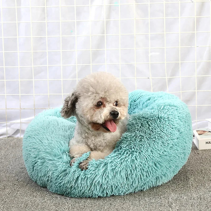 Round Long-Plush Cat Bed – Fluffy Cuddle Basket for Cats & Small Dogs