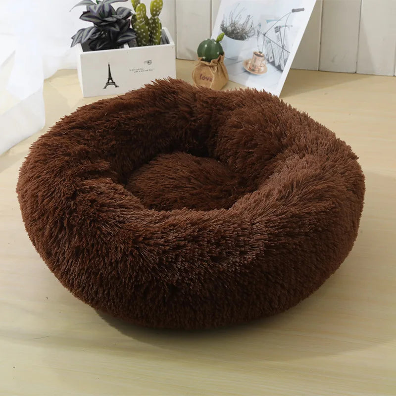 Round Long-Plush Cat Bed – Fluffy Cuddle Basket for Cats & Small Dogs