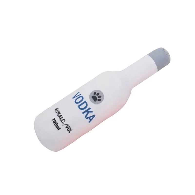 Funny Wine Bottle Plush Dog Toy — Squeaky Teeth-Cleaning Chew for Dogs