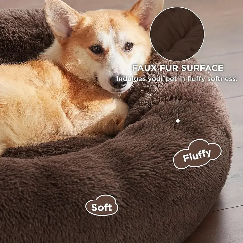 Donut Cuddler Dog Bed – Removable-Cover Plush Nest for Medium Dogs