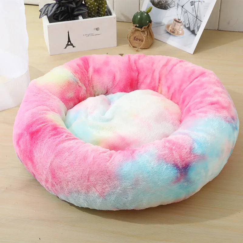 Round Long-Plush Cat Bed – Fluffy Cuddle Basket for Cats & Small Dogs