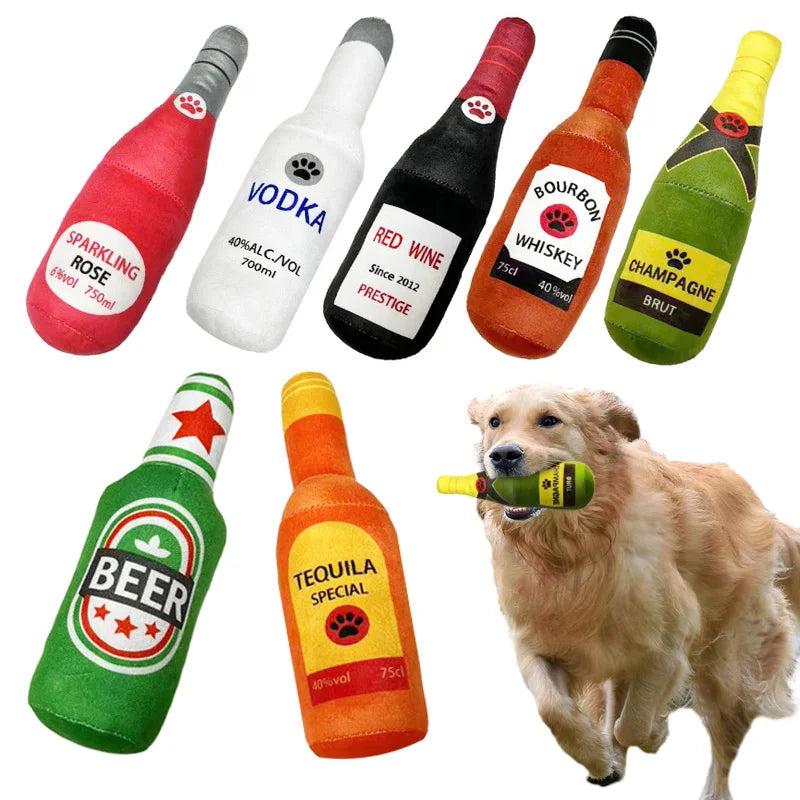 Happy hour bottle plush dog toy set — main product photo