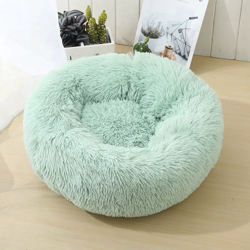 Round Long-Plush Cat Bed – Fluffy Cuddle Basket for Cats & Small Dogs