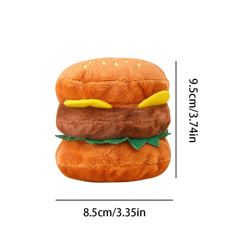 Squeaky Hamburger Plush Dog Toy — Crinkle Chew for Teeth Cleaning
