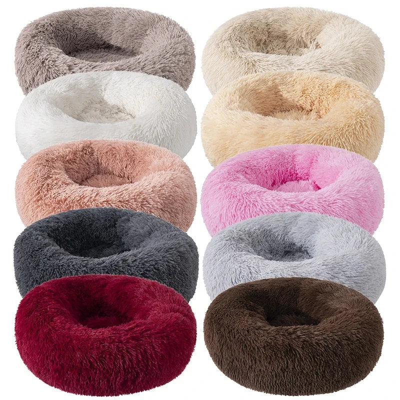 Round Long-Plush Cat Bed – Fluffy Cuddle Basket for Cats & Small Dogs
