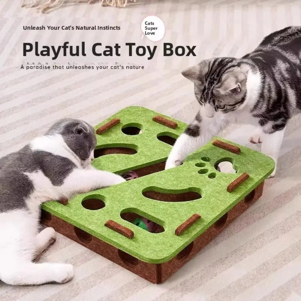 Felt puzzle box cat toy with rolling ball — main product photo