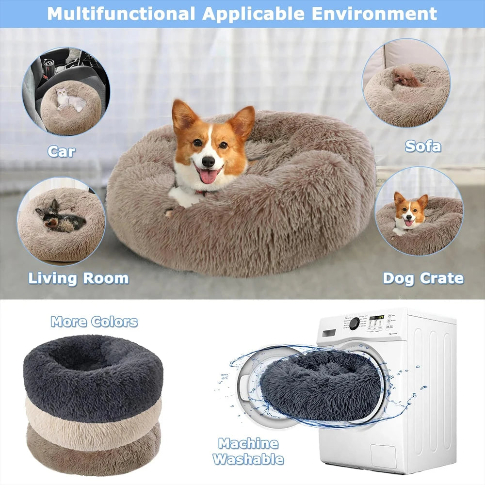 Donut Cuddler Dog Bed – Removable-Cover Plush Nest for Medium Dogs