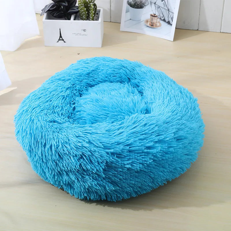 Round Long-Plush Cat Bed – Fluffy Cuddle Basket for Cats & Small Dogs
