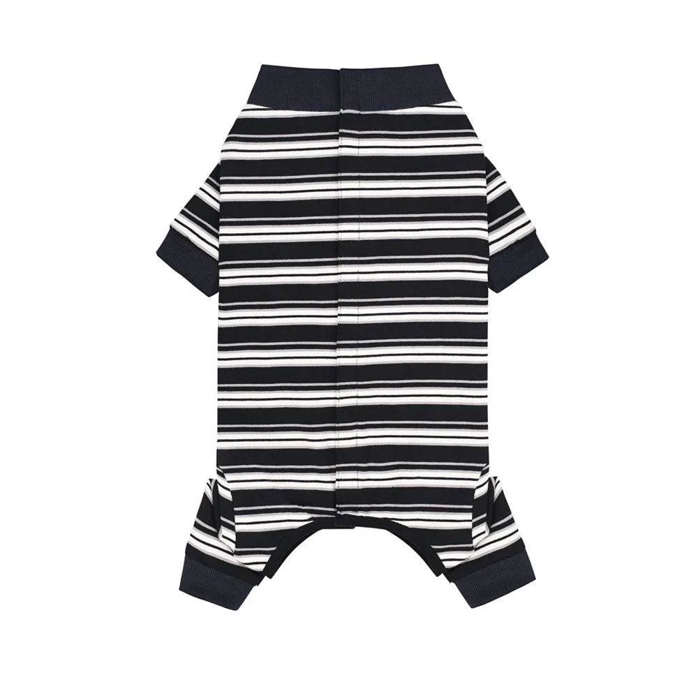 Striped Dog Jumpsuit Pajamas — Soft Full-Body PJs for Dogs