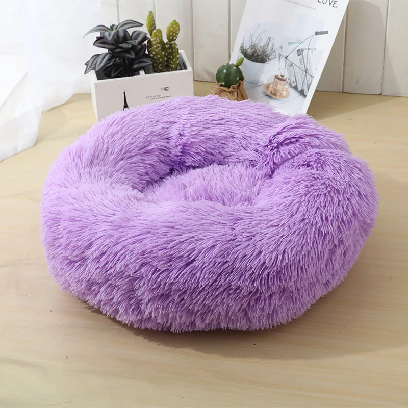 Round Long-Plush Cat Bed – Fluffy Cuddle Basket for Cats & Small Dogs