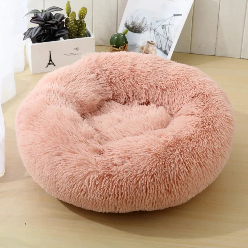 Round Long-Plush Cat Bed – Fluffy Cuddle Basket for Cats & Small Dogs