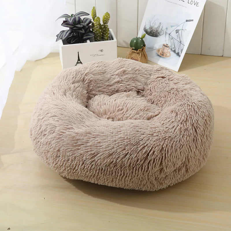 Round Long-Plush Cat Bed – Fluffy Cuddle Basket for Cats & Small Dogs