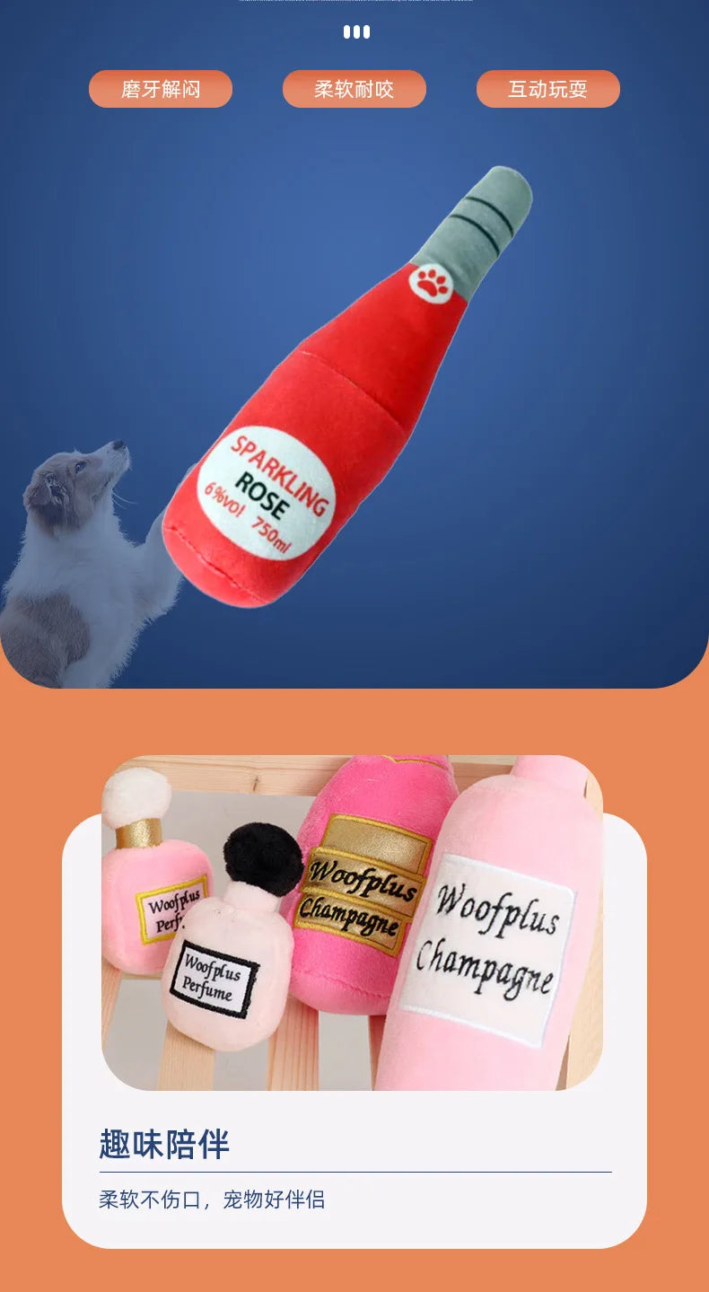 Wine bottle plush squeaky dog toy — photo 7