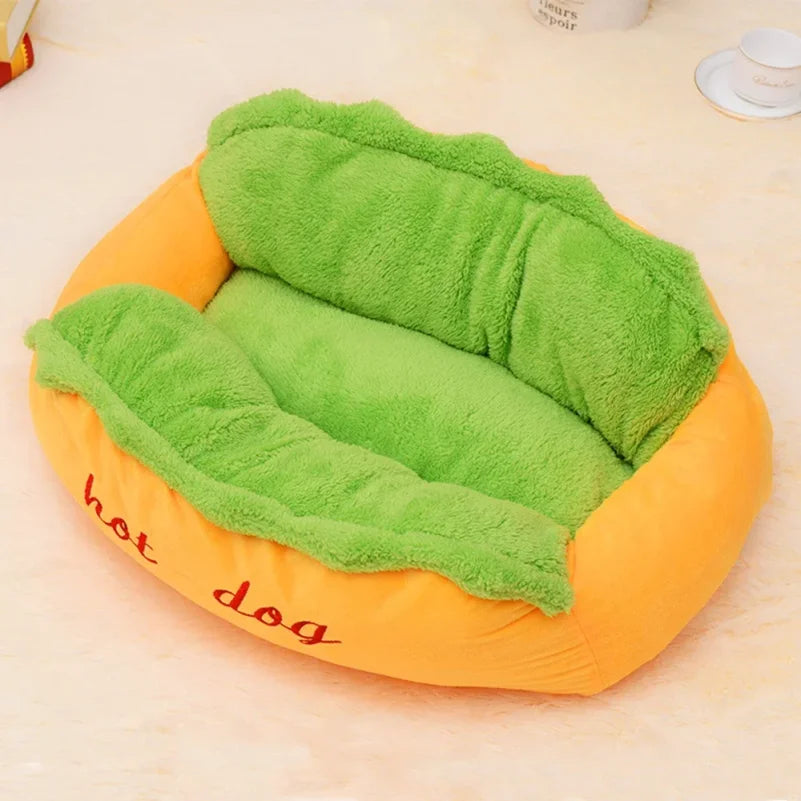 Hot Dog Lounger Pet Bed – Funny Washable Bun Bed for Dogs & Cats