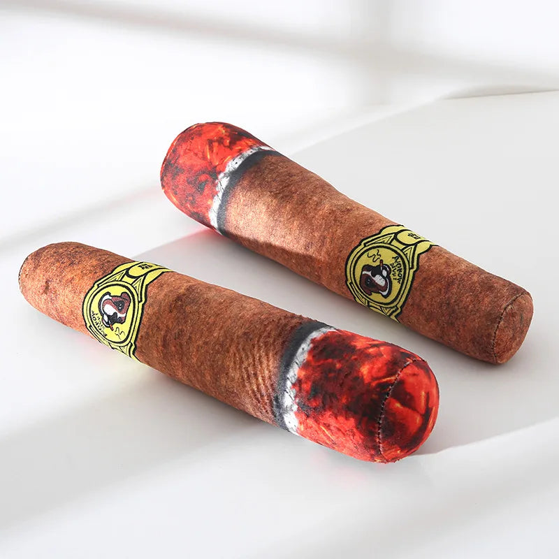 Funny Cigar Plush Dog Toy — Squeaky Novelty Chew for Medium & Large Dogs