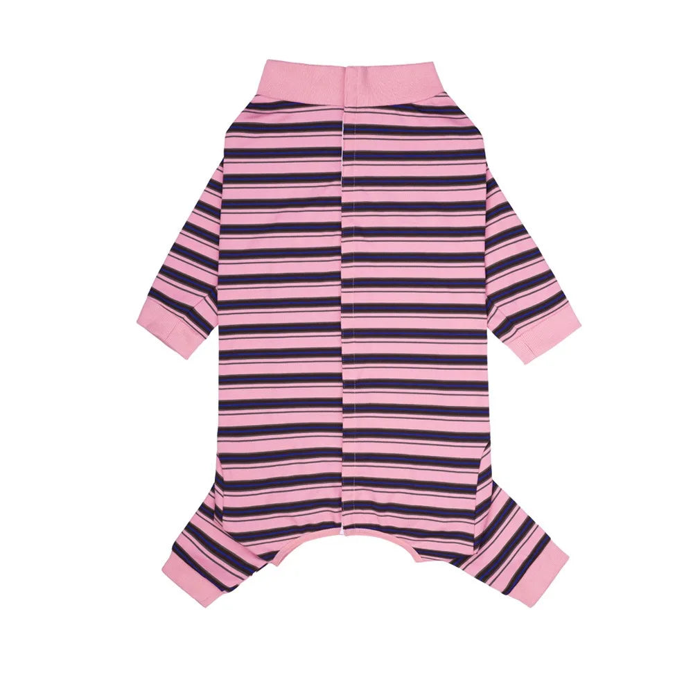 Striped Dog Jumpsuit Pajamas — Soft Full-Body PJs for Dogs