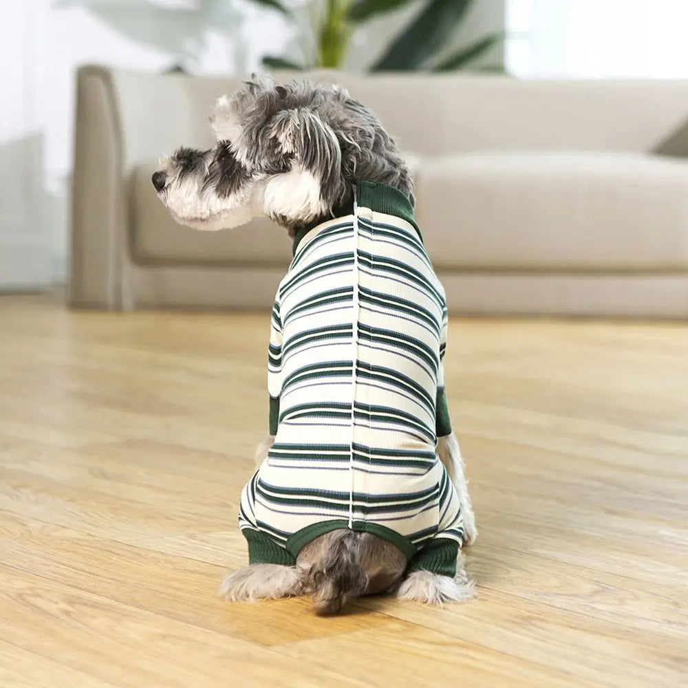 Striped Dog Jumpsuit Pajamas — Soft Full-Body PJs for Dogs