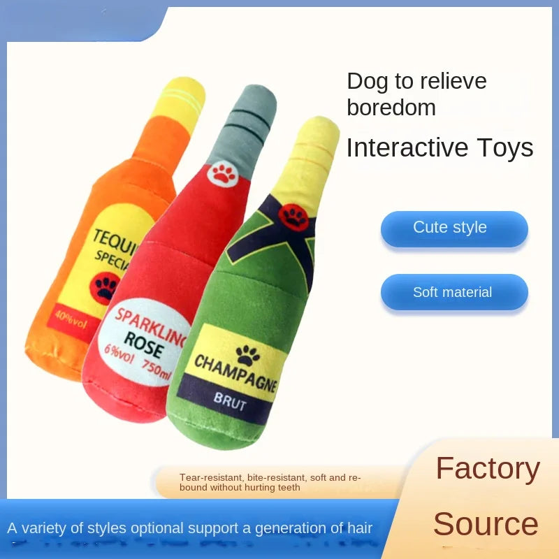 Funny wine bottle plush dog toy — main product photo
