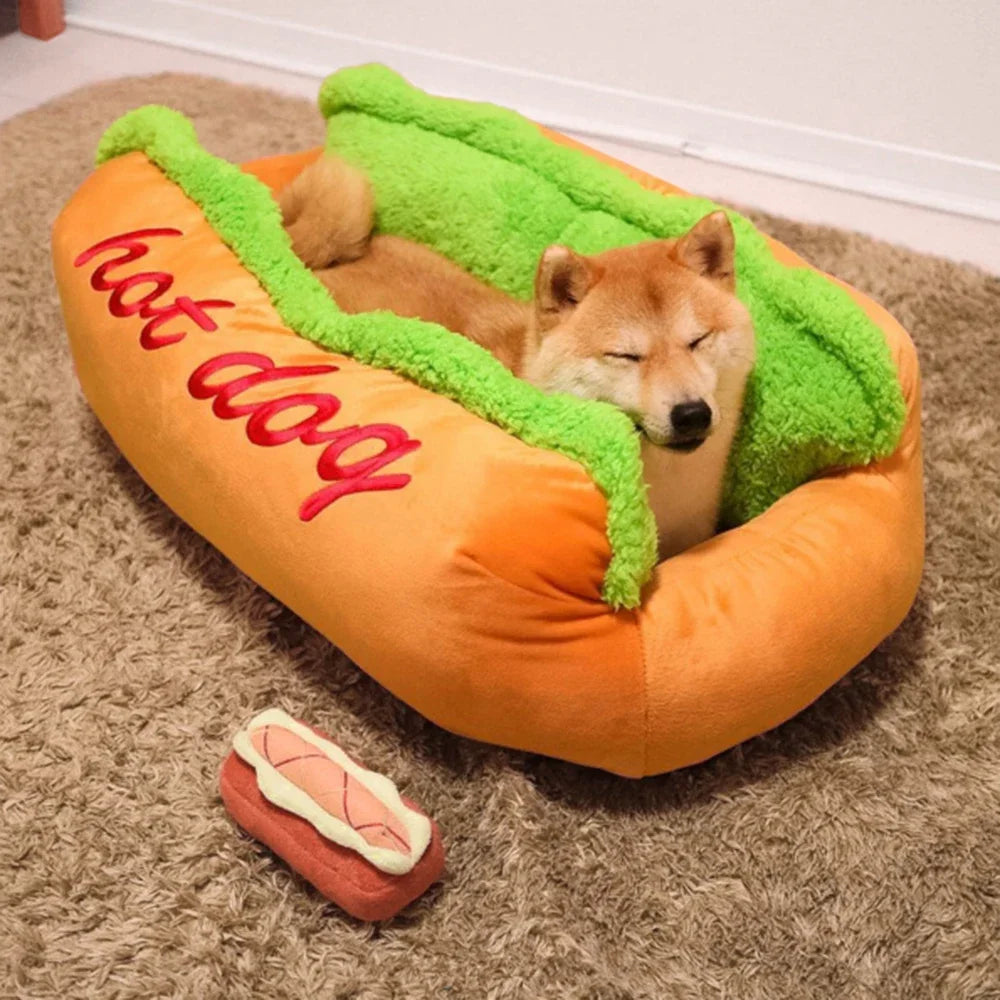 Hot Dog Lounger Pet Bed – Funny Washable Bun Bed for Dogs & Cats