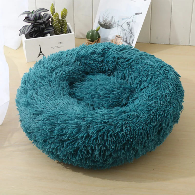 Round Long-Plush Cat Bed – Fluffy Cuddle Basket for Cats & Small Dogs