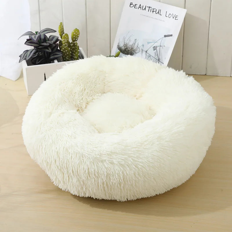 Round Long-Plush Cat Bed – Fluffy Cuddle Basket for Cats & Small Dogs