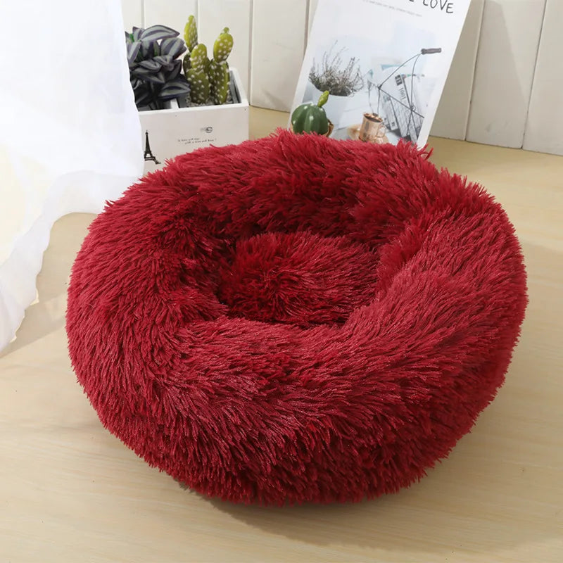 Round Long-Plush Cat Bed – Fluffy Cuddle Basket for Cats & Small Dogs