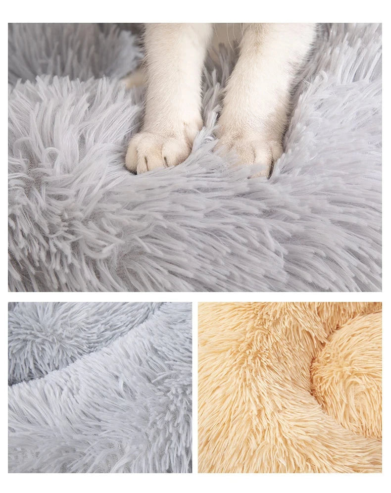 Round Long-Plush Cat Bed – Fluffy Cuddle Basket for Cats & Small Dogs