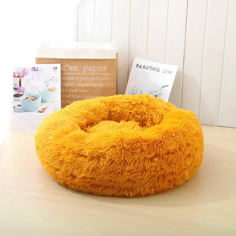 Round Long-Plush Cat Bed – Fluffy Cuddle Basket for Cats & Small Dogs