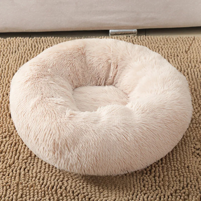 Round Long-Plush Cat Bed – Fluffy Cuddle Basket for Cats & Small Dogs