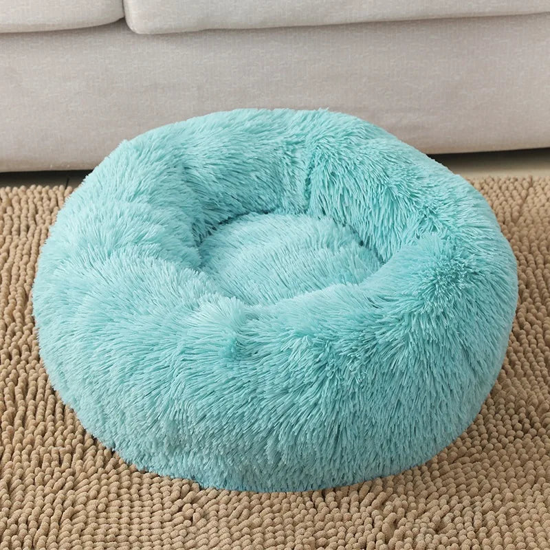 Round Long-Plush Cat Bed – Fluffy Cuddle Basket for Cats & Small Dogs