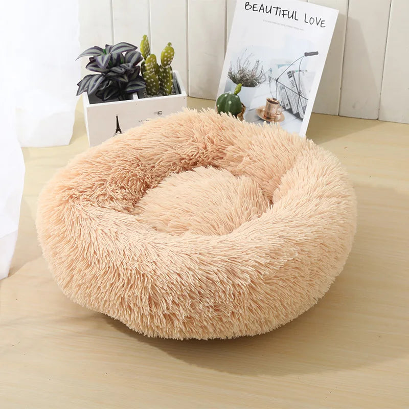 Round Long-Plush Cat Bed – Fluffy Cuddle Basket for Cats & Small Dogs