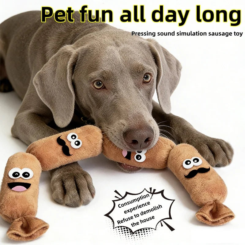 Squeaky sausage plush dog toy — main product photo