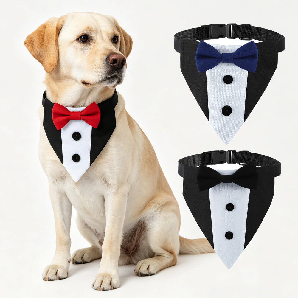 Pet Wedding Suit Bib — Formal Dog Collar with Bow Tie for Special Occasions