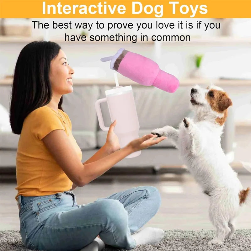 Pink squeaky cup plush dog toy — photo 2