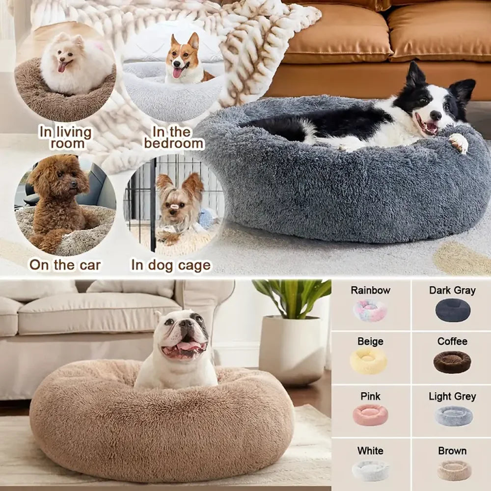 Donut Cuddler Dog Bed – Removable-Cover Plush Nest for Medium Dogs