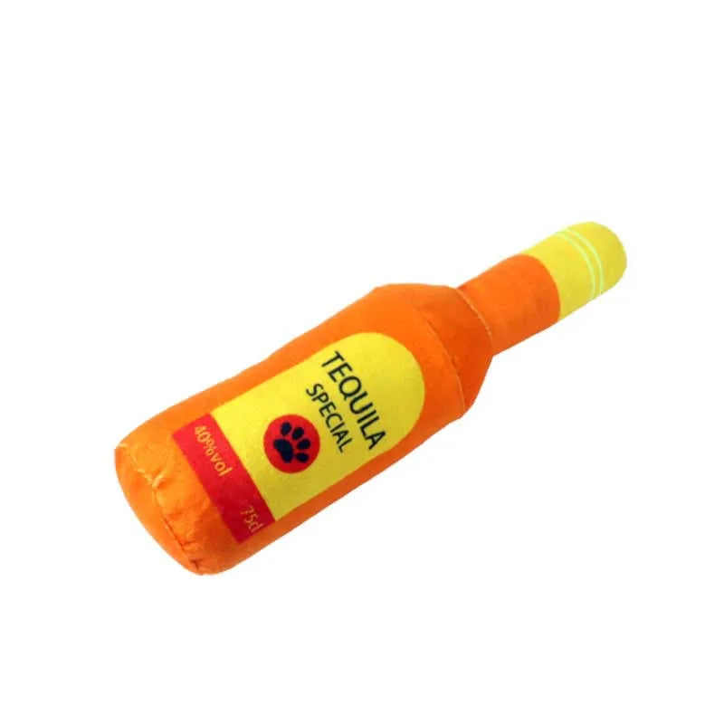 Funny Wine Bottle Plush Dog Toy — Squeaky Teeth-Cleaning Chew for Dogs