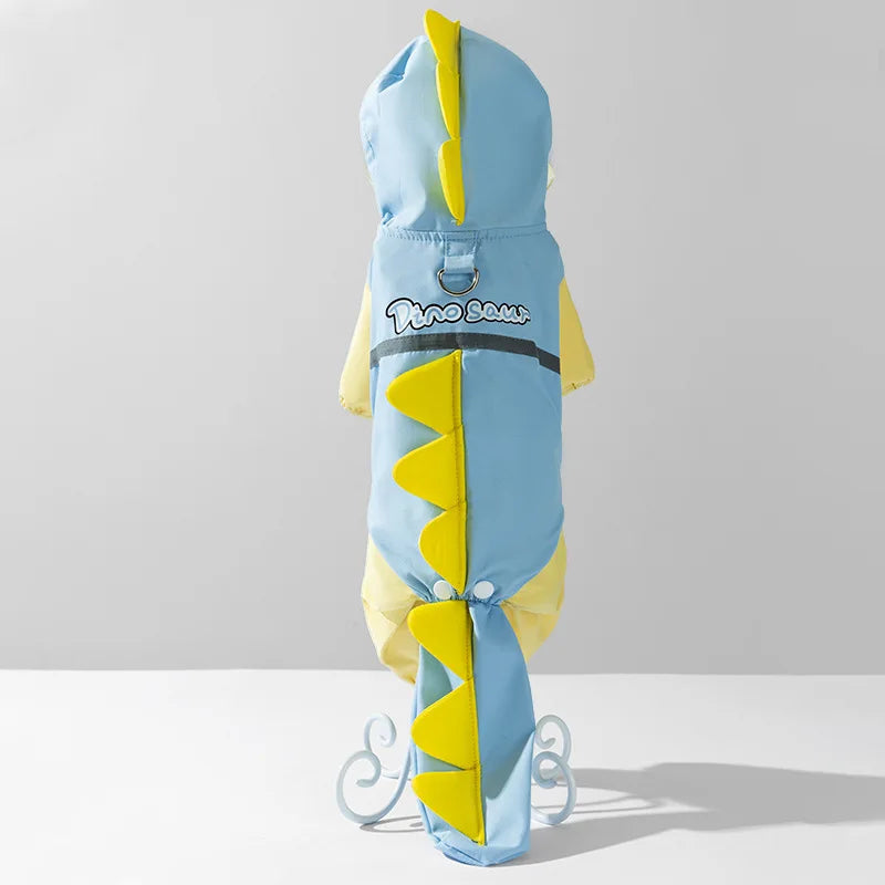 Dinosaur Dog Raincoat — Full-Coverage Hooded Rain Poncho with 3D Tail