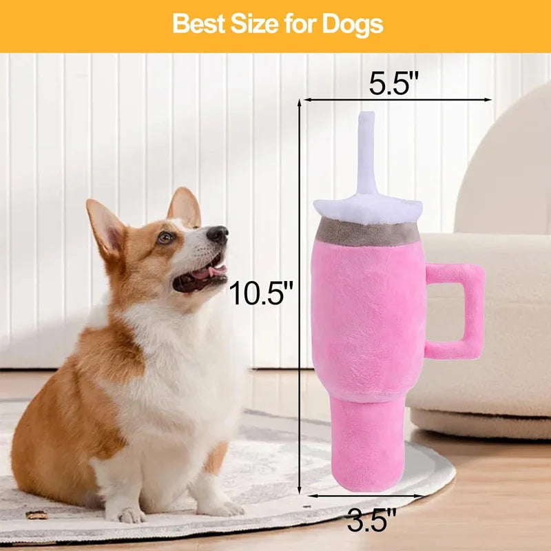 Pink squeaky cup plush dog toy — photo 6