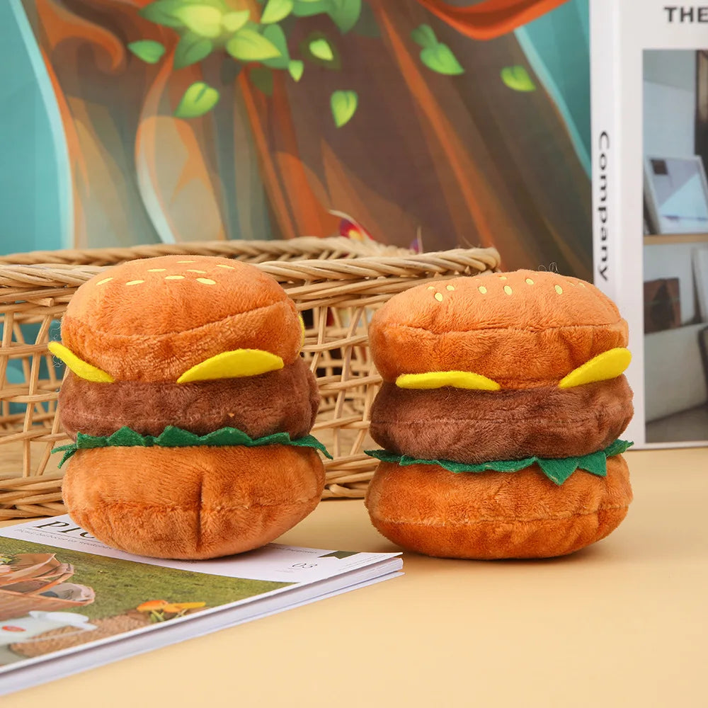 Squeaky Hamburger Plush Dog Toy — Crinkle Chew for Teeth Cleaning