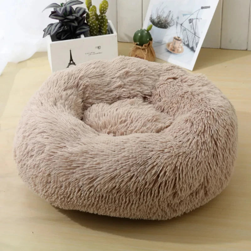 Round Long-Plush Cat Bed – Fluffy Cuddle Basket for Cats & Small Dogs