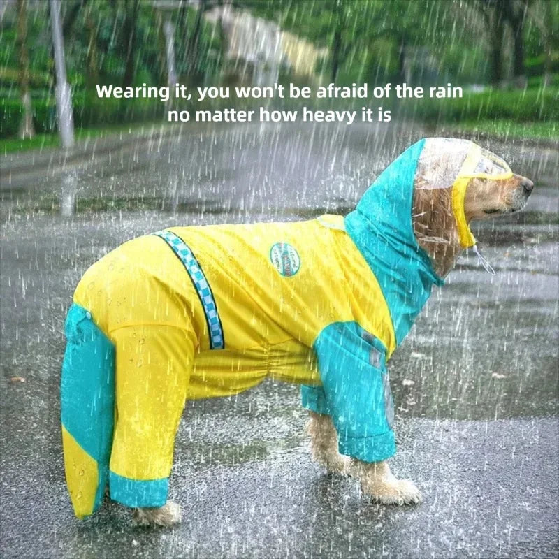 Dinosaur Dog Raincoat — Full-Coverage Hooded Rain Poncho with 3D Tail