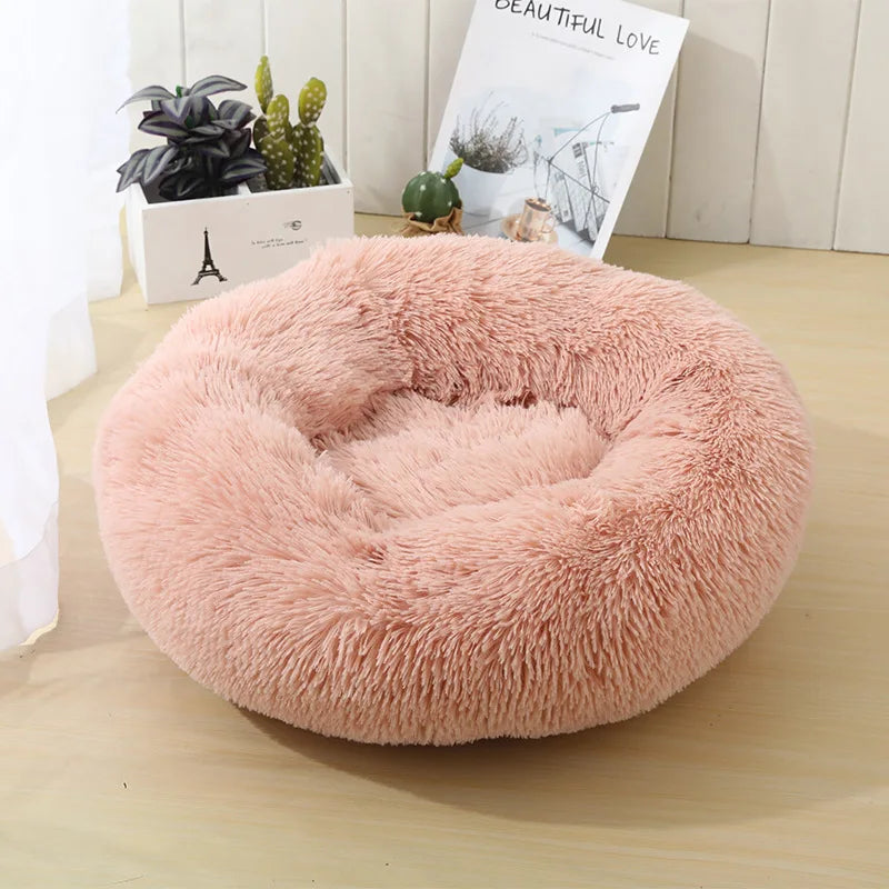 Round Long-Plush Cat Bed – Fluffy Cuddle Basket for Cats & Small Dogs