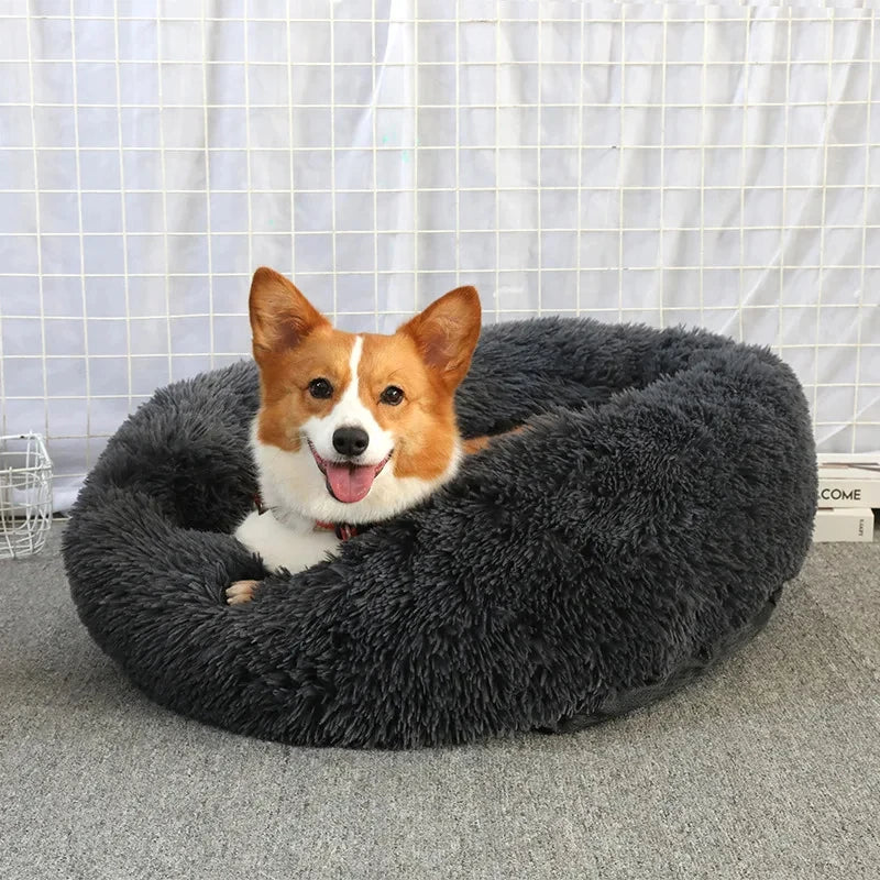 Round Long-Plush Cat Bed – Fluffy Cuddle Basket for Cats & Small Dogs
