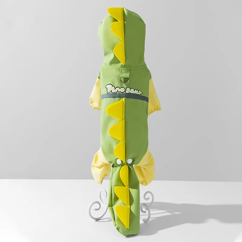 Dinosaur Dog Raincoat — Full-Coverage Hooded Rain Poncho with 3D Tail